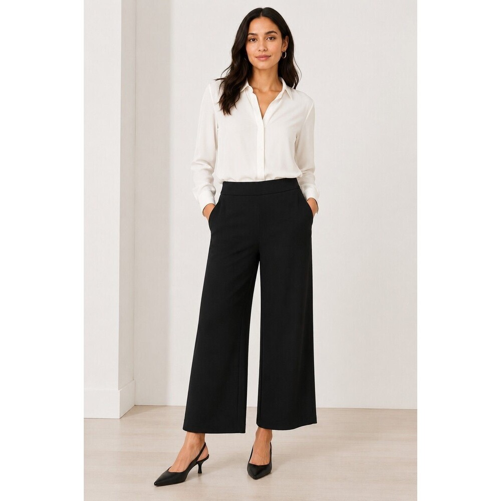 LOFT Clean Front Fluid Wide Leg Ankle Pull-On Pants Womens Small Black NWT